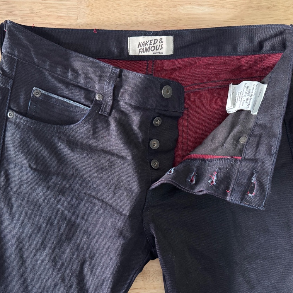 Naked and Famous Crimson Sky Selvedge - Super Guy size 32